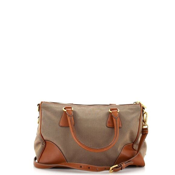 Prada Logo Convertible Zip Satchel Canvas with Leather Large Brown - Picture 3 of 9